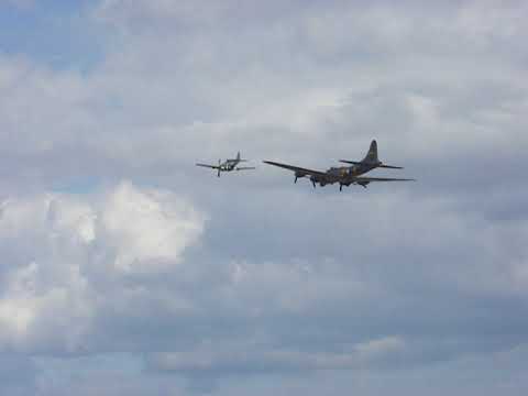 B 17G (Sally B) & P 51D Mustang IN FORMATION plus 2 P51D Mustang's take off