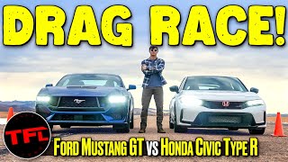 Turbo vs V8: 2024 Honda Civic Type R vs Ford Mustang Drag Race, Roll Race, Brake Test!