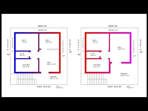 30 × 30 east face 1bhk and 2bhk house plan