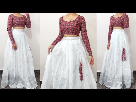 Crop Top Lehenga cutting and stitching || Perfect Pleated Lehenga cutting and stitching