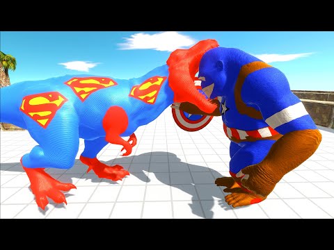 SUPERMAN T-REX vs CAPTAIN AMERICA GORO DEATH RUN - Animal Revolt Battle Simulator