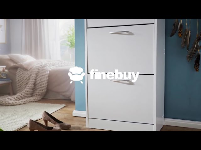 Video Teaser für FineBuy Schuhkipper mit 3 Fächern für 18 Paar Schuhe Schuhkommode Schuhschrank Holz Weiß