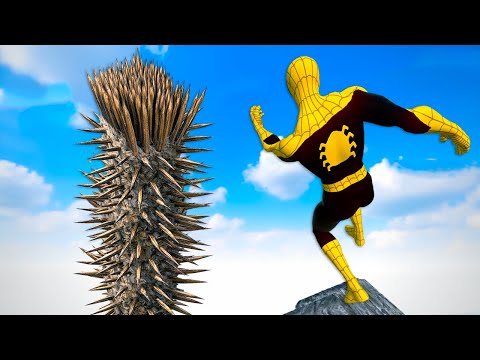 Insane Spider Man Ragdoll Physics Falling Into Deadly Spike Traps