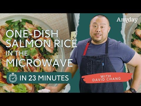 David Chang Cooks One-Dish Salmon and Rice in the Microwave