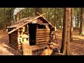 Building A Log Cabin in 5 Days - Off Grid Bushcraft Project In A Woodland | Wood Stove | Bed | Chair