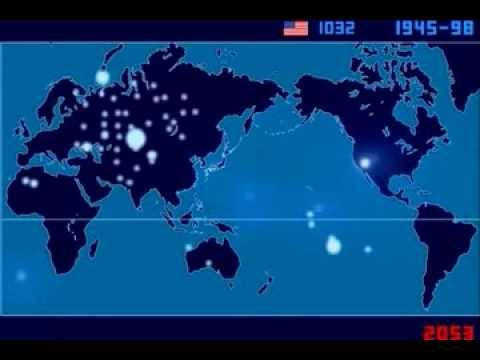 A Time Lapse Map of Every Nuclear Explosion Since 1945   by Isao Hashimoto