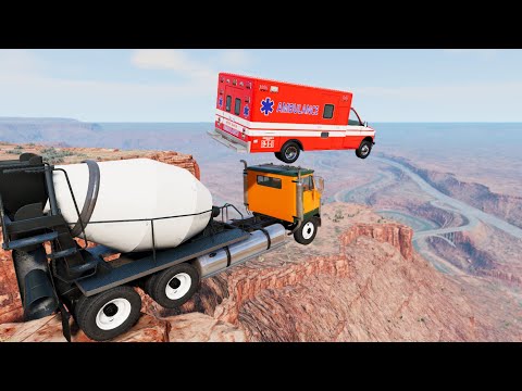 Heavy Vehicle High Speed Jumps In Canyon (Crash Test) - BeamNG.drive Crazy Jumps With Total Damage