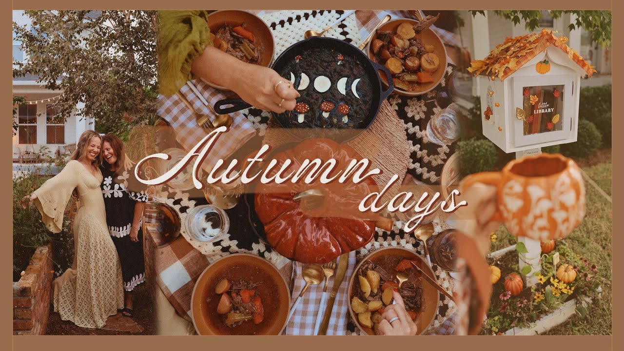 October days...🍂 hosting a harvest moon dinner, decorating our little library, & cooking cozy soup!