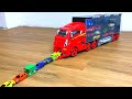 36 Type Tomica Cars Sliding Down From Big Red Truck Transporter