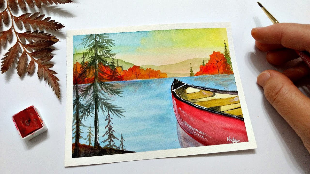AUTUMN in the great Canadian outdoors »How to paint a canoe step by step in watercolor for beginners
