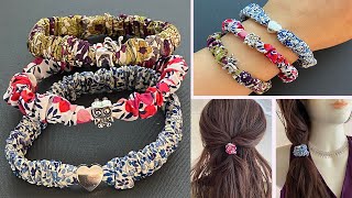 🌹 How to Make Fabric Scrunchie Charm Bracelet / Scrunchies Hair Ties | pulseira  / laço de cabelo