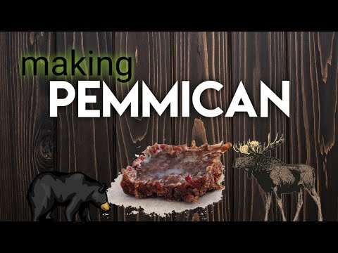 Making Pemmican with moose meat and Bear fat.