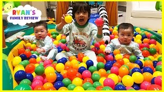 Learn COLOR with Twin babies and Ryan on ball pit pool set and 100 + color balls