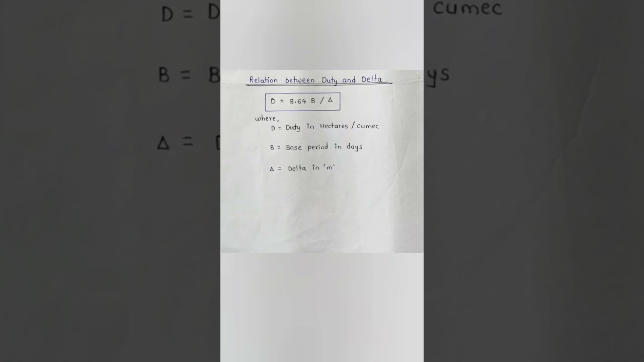 Relation Between Duty and Delta| Irrigation Engg #shorts #ytshorts #youtubeshorts
