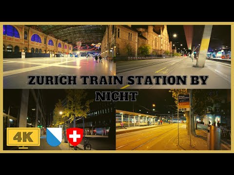 4K Zurich City Night Walk - Zurich Train Station To Langstrasse And Limmatplatz And Back