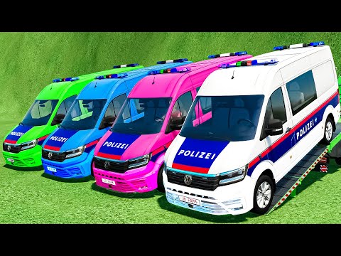 ALL POLICE CARS OF COLORS ! TRANSPORTING VOLKSWAGEN POLICE MINIBUS & POLICE CARS WITH TRUCKS ! FS22