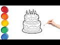 Draw & Coloring In Unicorn Cake 🎂🦄🌈 For Kids   Kids Colour & Art 🎨