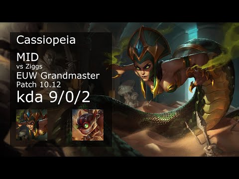 Cassiopeia Mid vs Ziggs - EUW Grandmaster 9/0/2 Patch 10.12 Gameplay