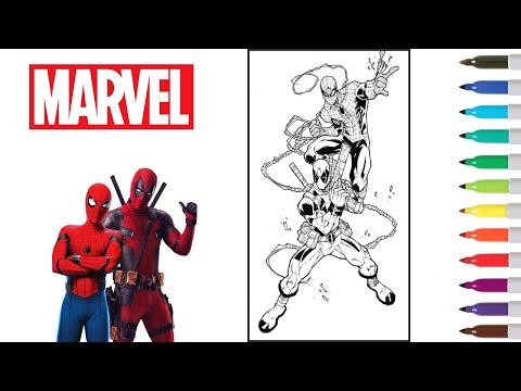Marvel Superhero Coloring Book Page | Spiderman and Deadpool