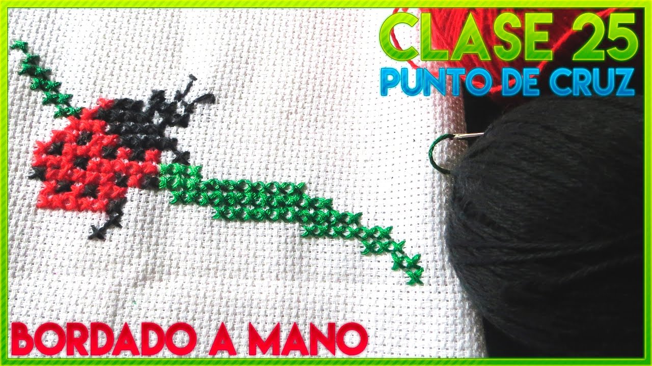 CURSO BORDADO A MANO FÁCIL | CLASE 25 PUNTO DE CRUZ: BORDAR LADYBUG VAQUITA DE SAN ANTONIO
