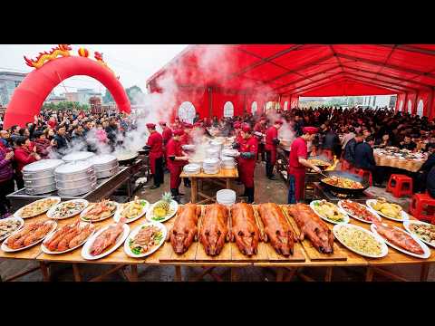 INSANE 80-Table Chinese Village Feast! Cooking for 800 People (Lobster & Roast Pig)