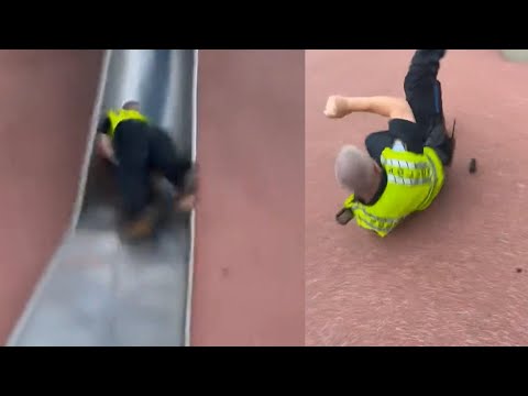 Boston Cop Falling Down Slide