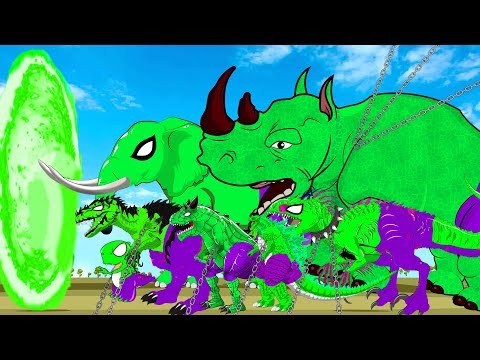 SUPERHERO DINOSAUR VS GODZILLA, RHINO: T-Rex Dinosaur Magic Fight In Jurassic World