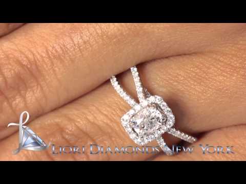 ER-0129 - 1.70 Carat E-SI1 Cushion Cut Diamond Engagement Ring 18k White Gold Pave Halo