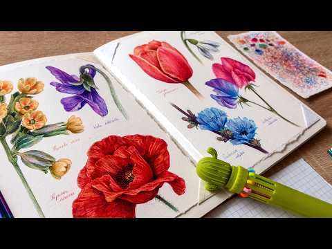 2h of drawing botanicals with a multicolor ballpoint pen 🌷