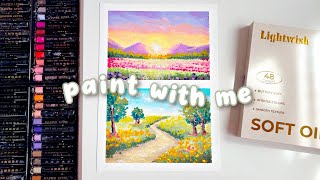 🌼 painting landscapes using oil pastels! 🌅 lightwish 48 colors soft oil pastels 🌳