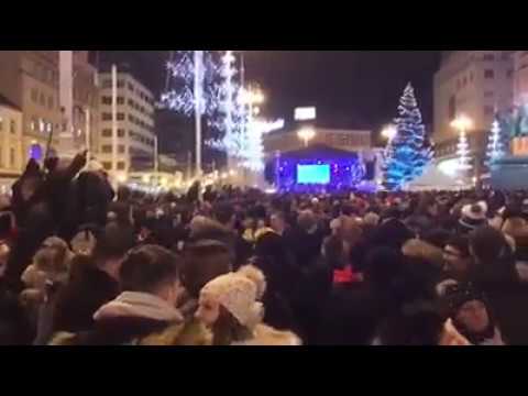 New Years Eve 2019 - Zagreb, Croatia - Showing the Crowd at Ban Jelačić Square