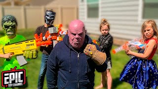 Download lagu Nerf Battle: Hero Kidz vs Avengers Thanos Payback Time Pretend Play For Kids mp3