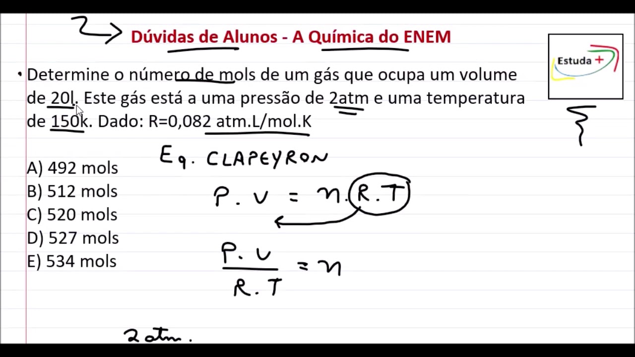 Como calcular o número de mols com a Equação de Clapeyron