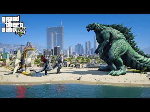 Giant Godzilla Earth vs Mecha Godzilla Team - The God Battle ( GTA V Mods )