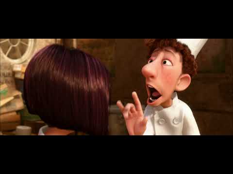 Trailer montage — pans across the line: Colette drills, Linguini flails, Remy conducts; the cue flickers between motor rhythms and lyric arcs