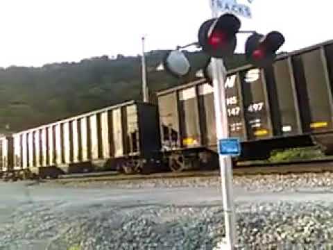 1 engine Norfolk Southern coal train stopping at Williamson West Virginia Video