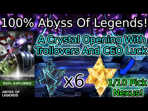 Abyss Of Legends 100% Rewards Crystal Opening! | CEO Luck! (6 Basic 6 Stars & 1/10 Abyss Nexus) MCOC