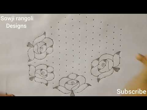 Beautiful Rose flowers rangoli design with 15*8 dots//pandaga muggulu//Sowji rangoli designs