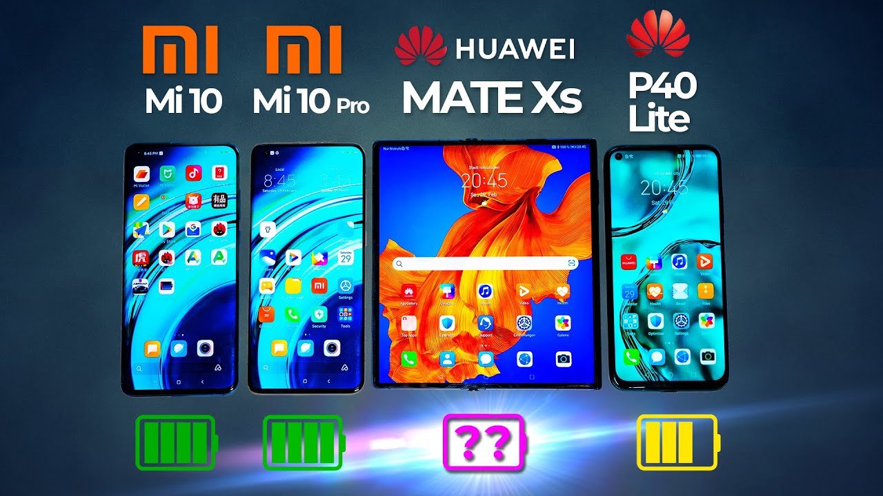 Xiaomi Mi 10 Pro vs Xiaomi Mi 10 vs Huawei P40 Lite vs Huawei MATE Xs Battery Test