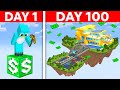 Stranded 100 Days On ONE MILLIONAIRE BLOCK In Minecraft