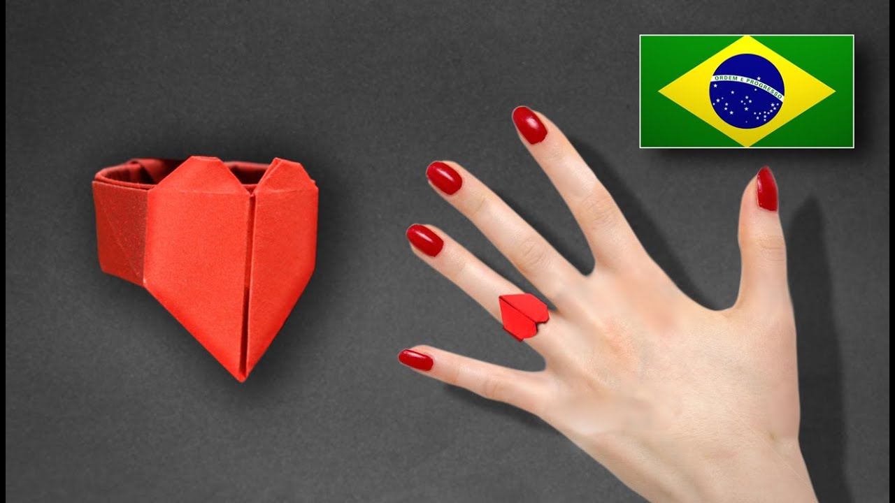 Origami: Anel de Coração - Instruções em Português PT BR
