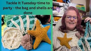 Tackle It Tuesday - time to party and a crocheted shell bag with shells and a pearl