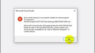 Download the video "Error while trying to run project: Unable to start program VB.NET"