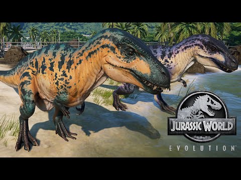 2 Acrocanthosaurus & 2 Carcharodontosaurus Breakout & Fight! Jurassic World Evolution (4K 60FPS)