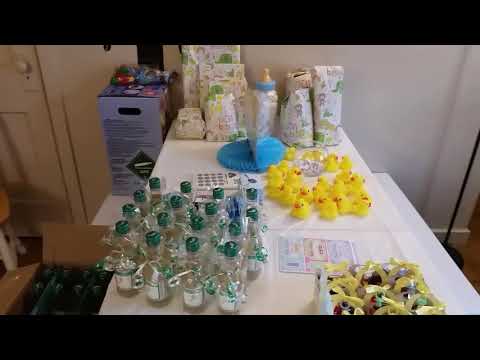 Baby shower set up, party favors & games