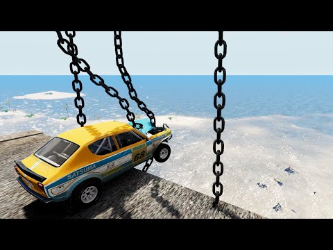 High Speed Jumps In Water Through Vertical Giant Chain #2 - BeamNG Drive High Speed Epic Jumps