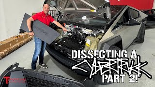Dissecting a Cybertruck Part 2! Tesla Auxiliary Power Under Frunk, Inspection & More, first look