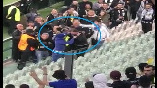 Líder dos Super Dragões ( Macaco Líder) oferece cachecol do FC Porto a adepto da Juventus