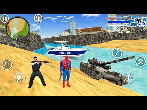 Spider Rope Hero Vice Town: Military Tank at Open City #2 - Android Gameplay