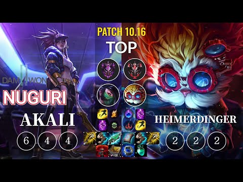 DWG Nuguri Akali vs Heimerdinger Top - KR Patch 10.16